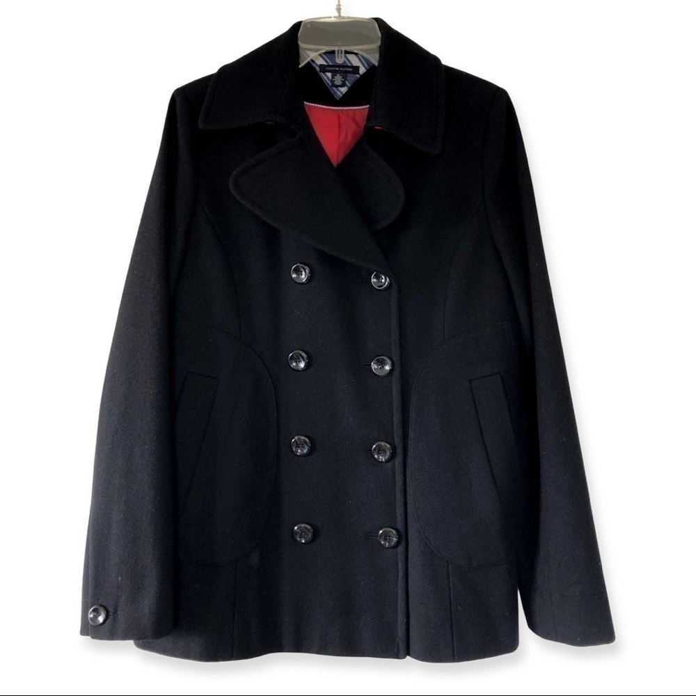 Tommy Hilfiger black wool blend Peacot coat jacket 3/4 - Picture 6 of 11